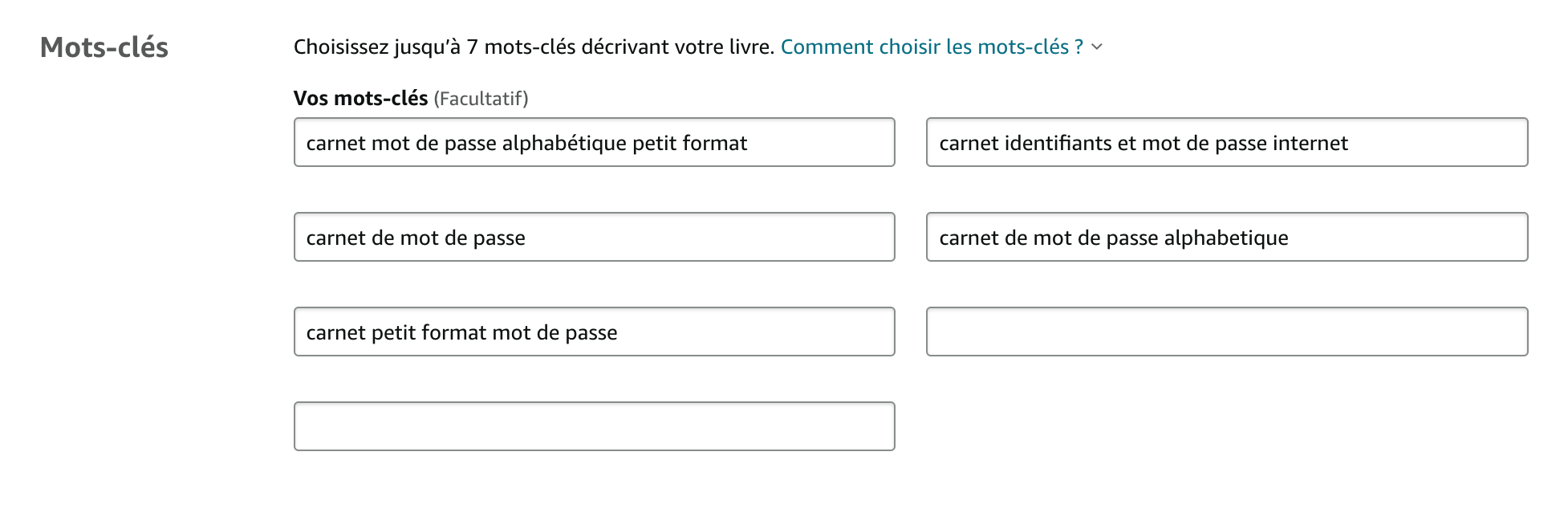7 cases mots-clés